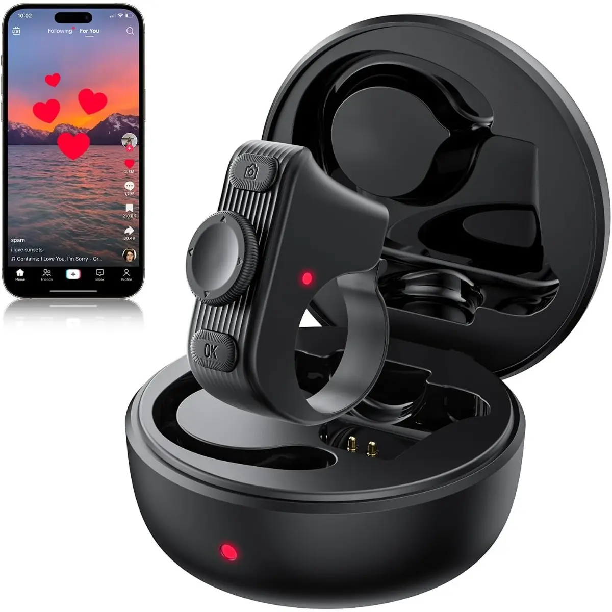 Remote Scrolling Ring for Tiktok,Page Turner for Kindle App,Bluetooth Camera Shutter Remote for iPhone, Android,iOS,iPad,Tablet-Black