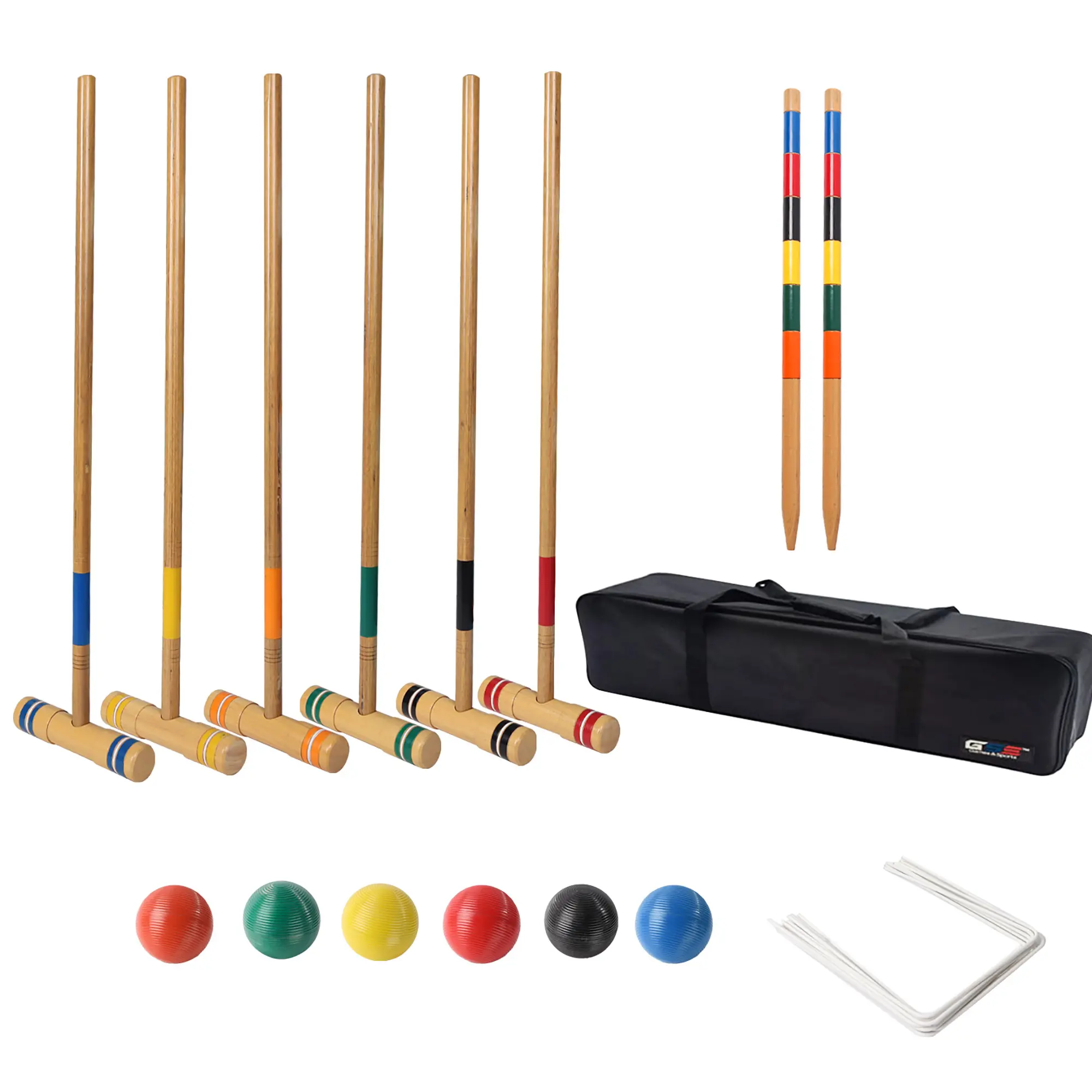 Deluxe Croquet Set with Wooden Mallets, Colored Balls, Sturdy Carrying Bag