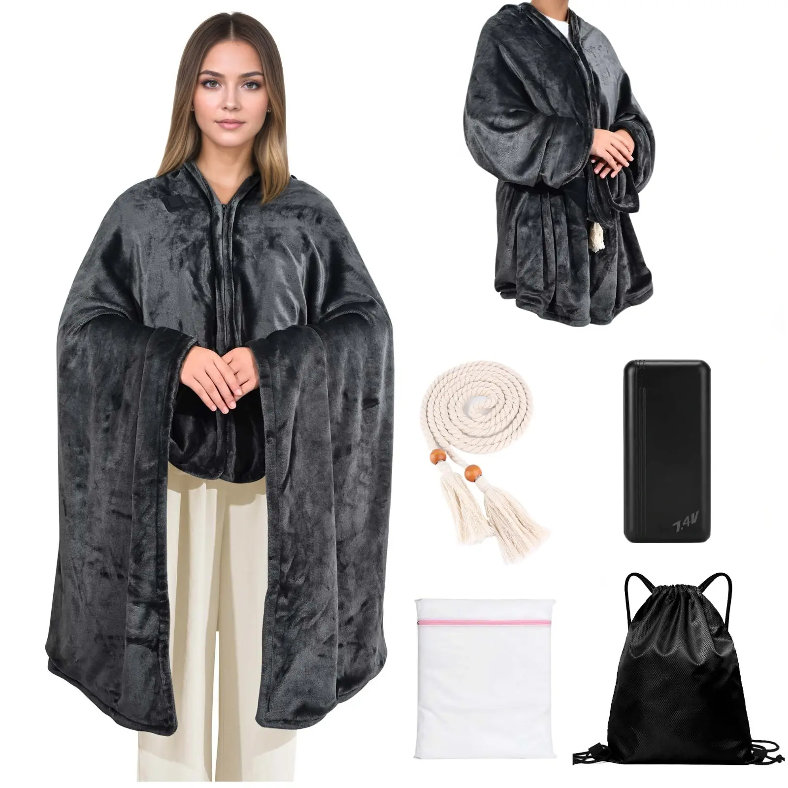 Heated Blanket with 20000mAh 7.4V Power Bank, Large Size 71" × 43", 3 Heat Settings, 11 Quick Heating Zones, 1–6 Hour Timer, Includes Laundry Bag, Waist Belt, and Outdoor Backpack
