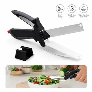 2 in 1 Kitchen Scissors for Food – Stainless Steel 9.5" Tomato Knife Chops Vegetables, Fruit, Cheese, Meat in Seconds | Dishwasher Safe Cutting Board Scissors with Safety Lock – Kitchen Gift for Dad LIBERHAUS