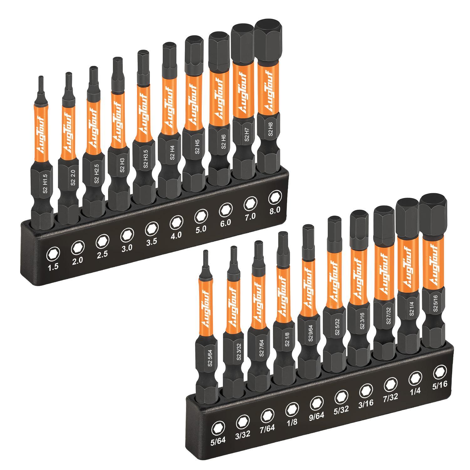 toolant Impact Hex Head Allen Wrench Drill Bit Set - 20pcs Metric&SAE S2 Steel Hardened Core Strengthened Magnetic Impact Bits for DIYer, Woodworker, Strengthened Magnetic Impact Bit,father'sdaygifts