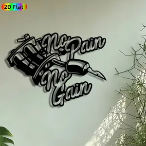 1pc Tattoo Machine "No Pain No Gain" Metal Wall Art, Tattoo Gun Quote Statue Mural, Intricate Craftsmanship, Perfect for Graduation, Housewarming Decor, Perfect for Tattoo Studio Living Room Man Cave Decor, Ideal Gift for Tattoo Enthusiasts.