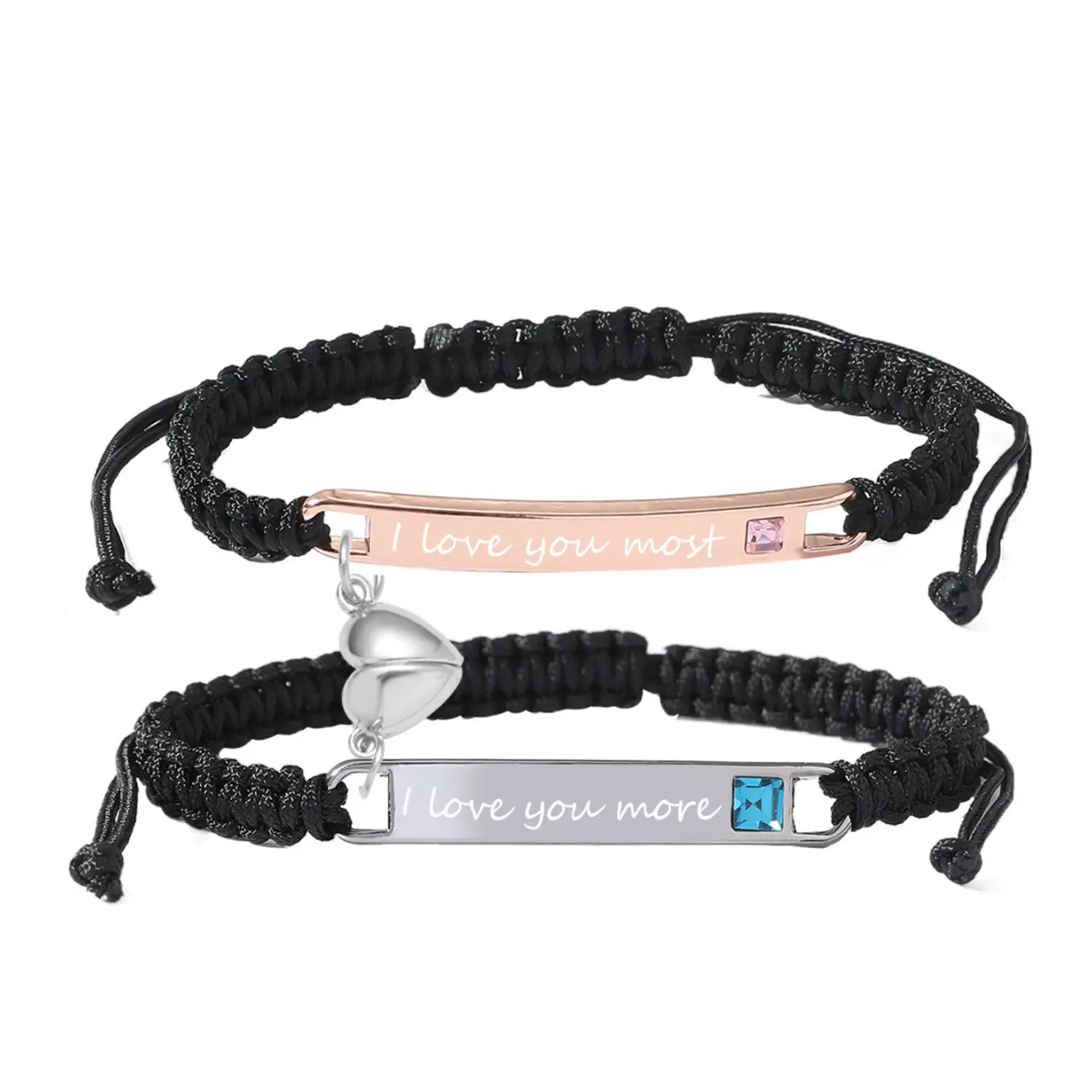2PCS Adjustable Heart Charm Woven Cord Bracelets - Matching Couple-Friendship Jewelry for Women, Birthday Gifts Idea, Girlfriend Birthday Gift, Valentine's Day Anniversary Present, Wrist Candy