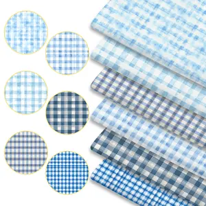 6pcs Roll Blue & White Vichy Check Print Fabric Suitable for Patchwork Quilting, Bedding, Tablecloths, Bags, Face Masks - Pre-Cut Sheets with Iconic Vichy, Hand Wash Only for DIY Crafts, Pillowcases, Hats