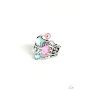 Timeless Trickle - Blue and Orange Gem Silver Ring - Paparazzi