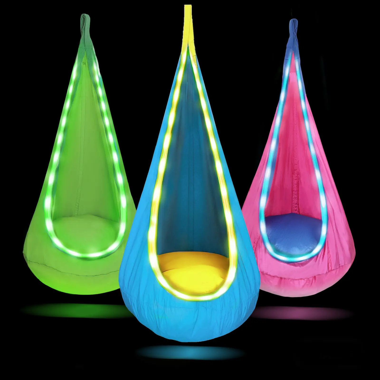 Light Up Kids Pod Swing Seat, Upgraded Kids Hanging Hammock Swing with LED Lights, Nylon Sensory Pod Swing Chair with Inflatable Pillow, Pod Swing for Kids Indoor & Outdoor, Cool Relaxing Gifts For Kids