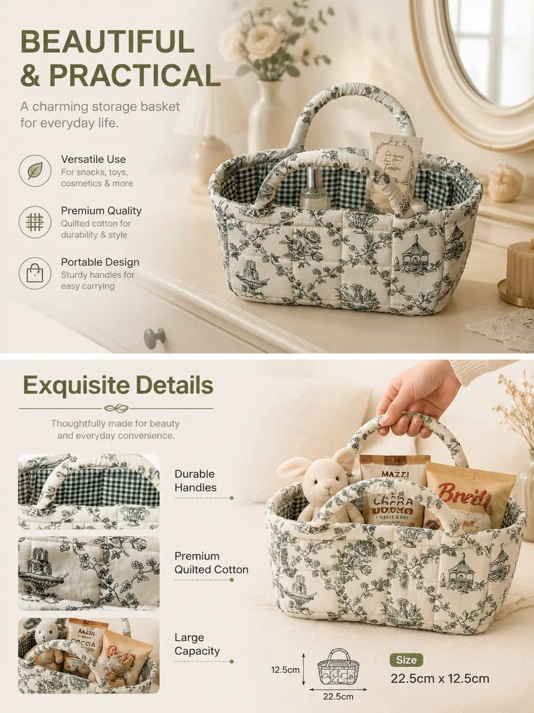 Pastoral Small Mixed Flowers Storage Basket (Small Size), Multi-Use Home Organizer for Dirty Clothes & Desktop Use, Home Supplies Organizer, Pastoral Small Mixed Flowers Storage Basket Sma