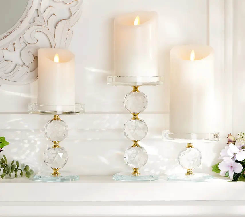Set of 3 Faceted Glass Crystal Pedestals