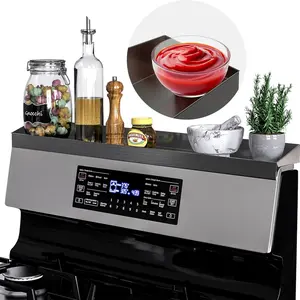 30inch Adjustable Stove Top Shelf, Stainless Steel Spice Rack, Kitchen Storage Organizer, Countertop Storage, Durable & Space-Saving Design
