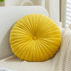 Round Throw Pillow Pleated Round Pillow Cushion Decoration for Couch Chair Bed  Yellow