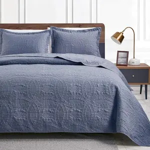 Quilts for Queen Bed Blue Bedspreads - Soft Bed Summer Lightweight Bedspread Comforter - Modern Style Coin Pattern Coverlet for All Season - Lightweight Quilted Bedspreads - Soft Quilt Set - 3 Pieces (1 Quilt, 2 Pillow Shams)