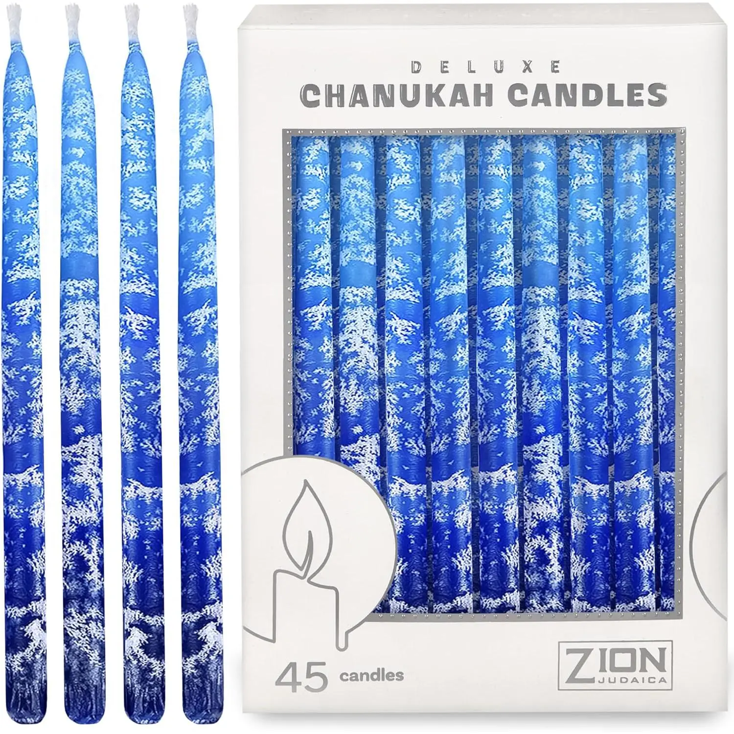 Premium Hanukkah Candles Set of 45 Frosted Multi Blue Winter Holidays Theme Candles 1-Hour Thin Tapered for All Hanukah Nights with DIY Dreidel & Chanukah Candle Lighting Blessings