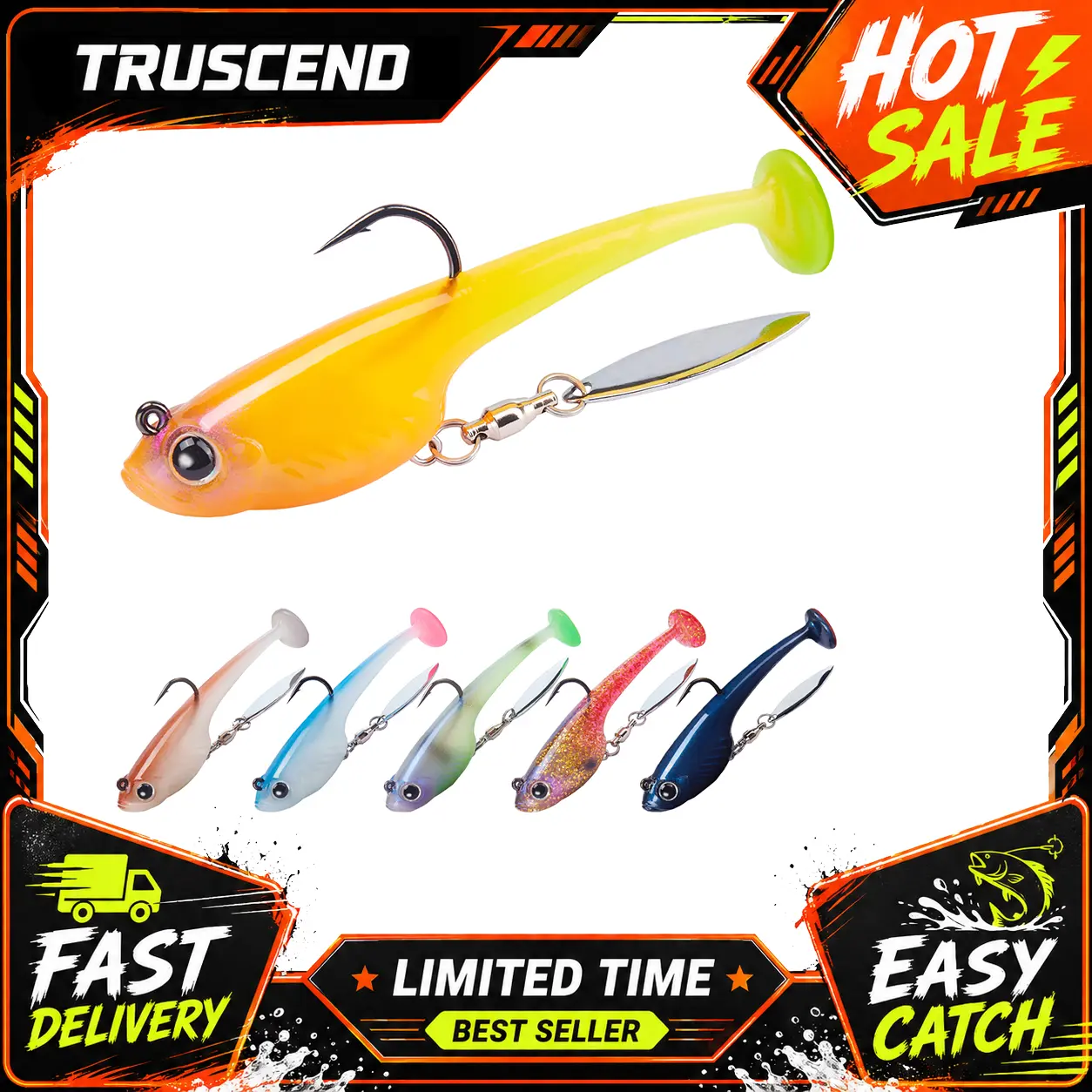 TRUSCEND Pre-Rigged Tadpole Soft Lures Set, Under Spinner, Ultra-Sharp Fishing Hooks, 3D Lifelike Eyes for Bass, Trout - Walleye Crappie Gear - tiktokshopspringglowup, Fishing Hook,father'sdaygifts,campingessentials,campinggear