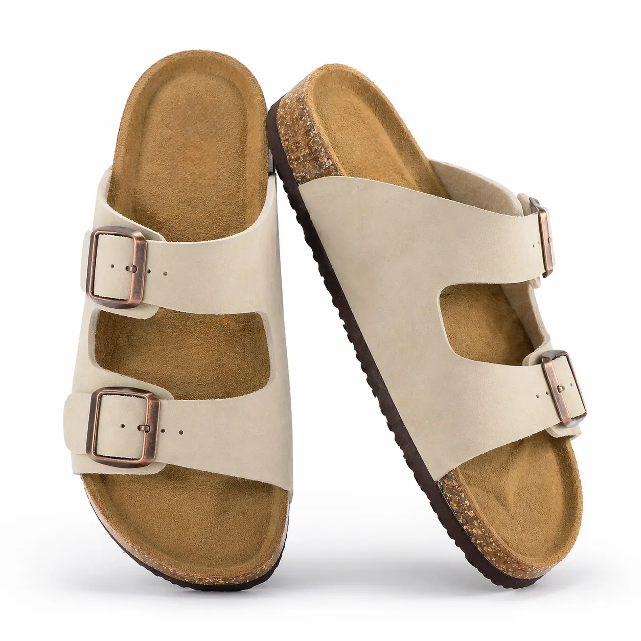 SHOESLOCKER Women's Double Buckle Cork Slides, Comfortable Outdoor Sandals with an Adjustable Fit & Cloud Comfort Footbed for Summer, Sandals Women, Women's Sandals, Shoes For Women