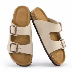 SHOESLOCKER Women's Casual Slip-On Cork Slides - Double Buckle Up Sandals with Adjustable Fit, Cloud Comfort Footbed, Plain Look, Beach Ready for Summer Everyday, Beach & Outdoor Activities