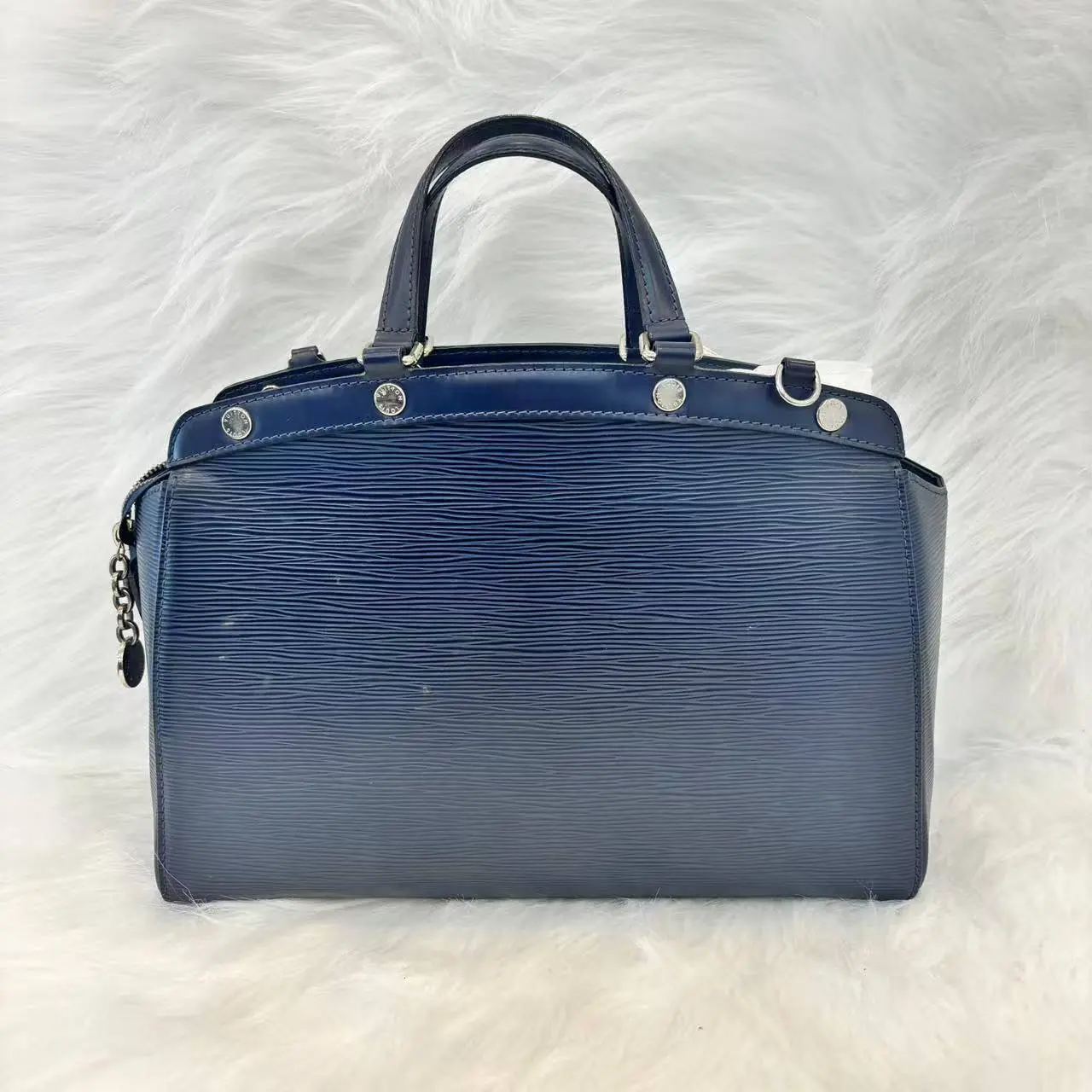 Pre-owned Louis Vuitton Navy Blue Epi Leather Brea MM Satchel Silver Rivet Hardware Dual Top Handles Crossbody D Ring