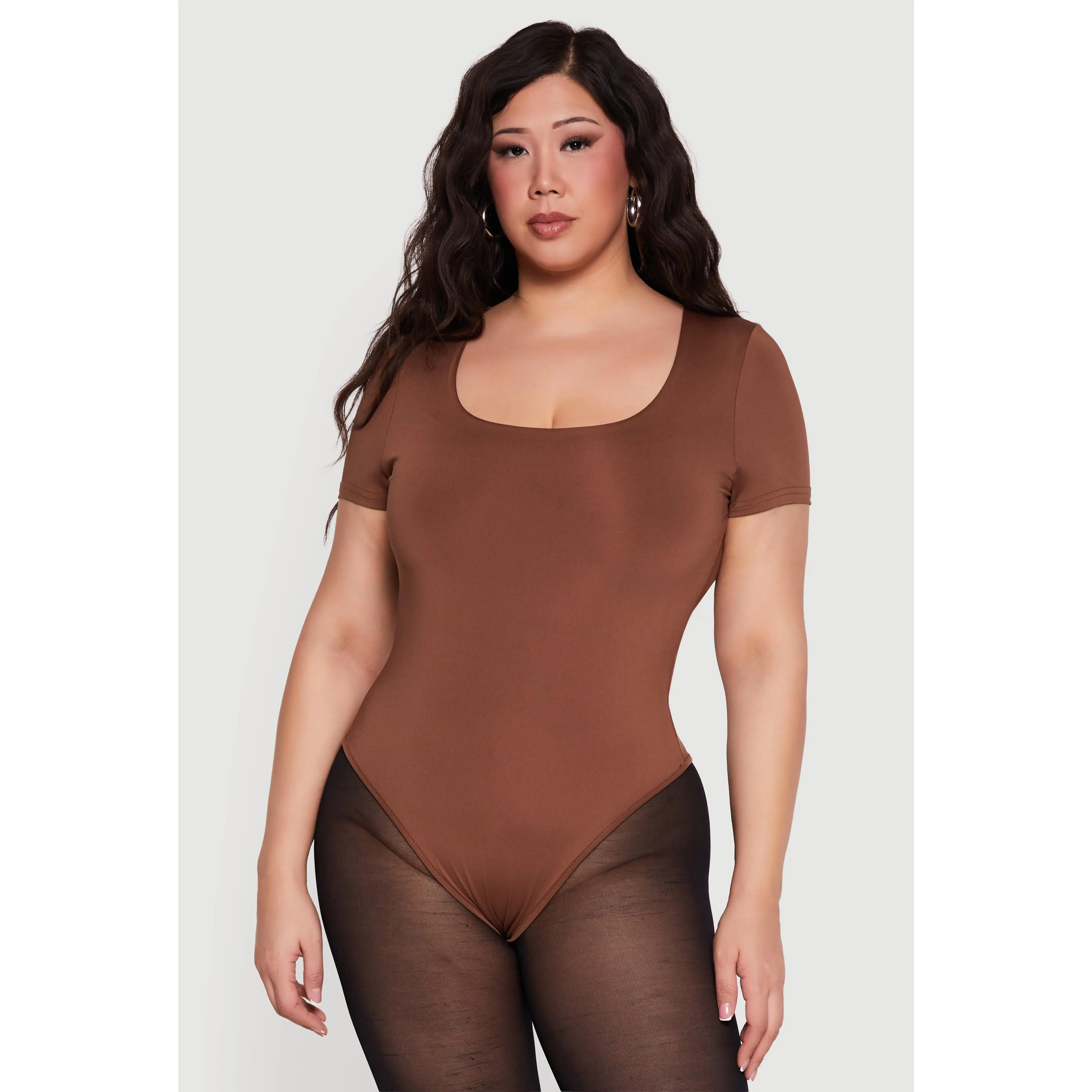 Plus Size Double Layered Short Sleeve Bodysuit