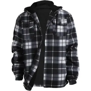 Men’s heavy Sherpa-lined fleece plaid flannel jacket, zip-up hoodies, warm winter coats for big and tall men; comfort wear, men’s fashion, summer fashion