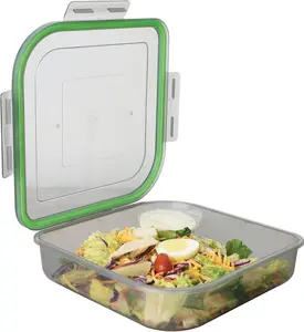 MyGo Container Large To-Go Single Compartment Container, 9"x 9" x 2-1/2", Reusable, Microwave Safe, NSF Certified, Smoke/Green