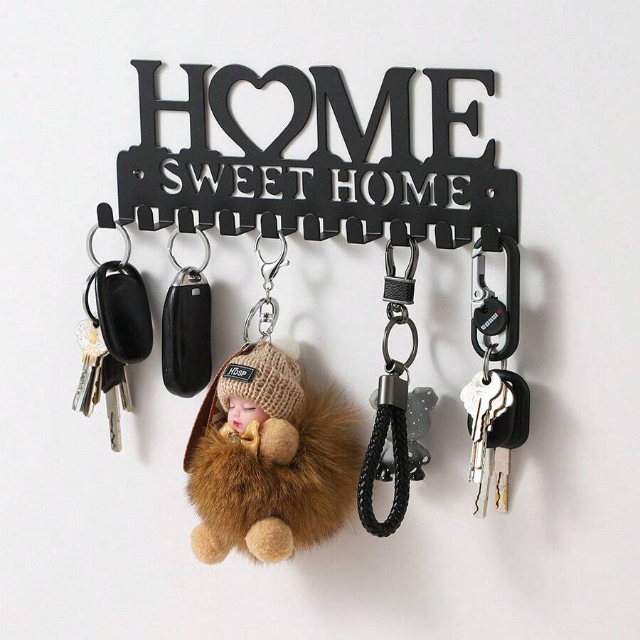 1pc Black Key Holder Wall Mounted Storage Rack, Metal Art Decorative Hook For Coats, Hats, Entrance Hallway