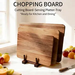 Three piece set of natural Acacia wood cutting board, resistant to chopping, cracking and no odor, versatile for cutting vegetables and meat, sturdy and durable, suitable for home and holiday gifts