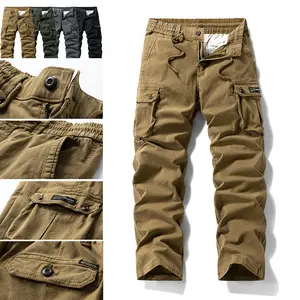 Men’s Washed Tactical Cargo Pants - Durable, Wear-Resistant, Breathable, Loose Straight-Leg Work Pants with Multi-Functional Button Design, Side Pockets, Rear Pocket, Feng Shui Functionality, Hiking Use