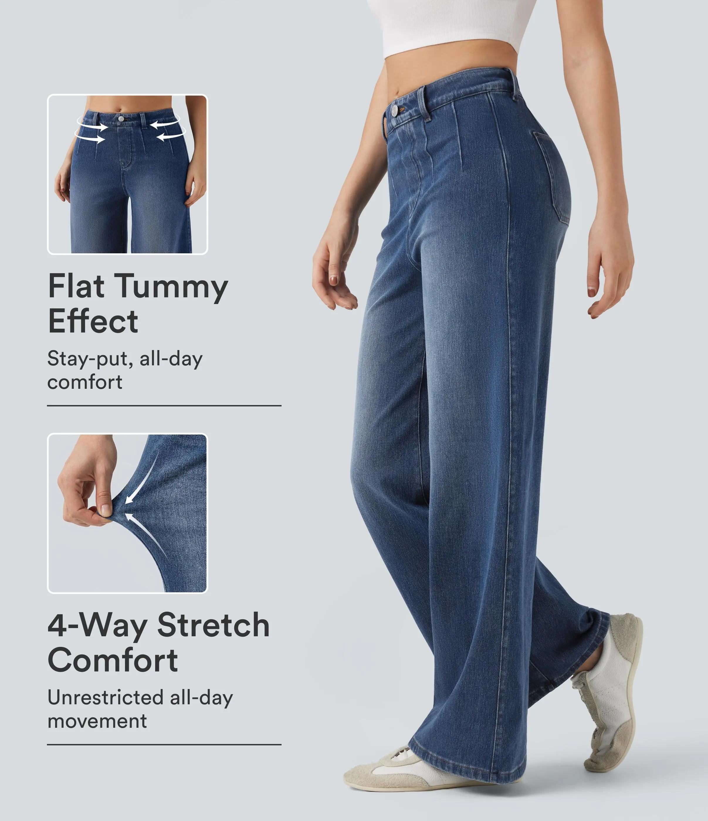 Halara Flex™ High Waisted Tummy Control Wide Leg Casual Jeans with Pockets