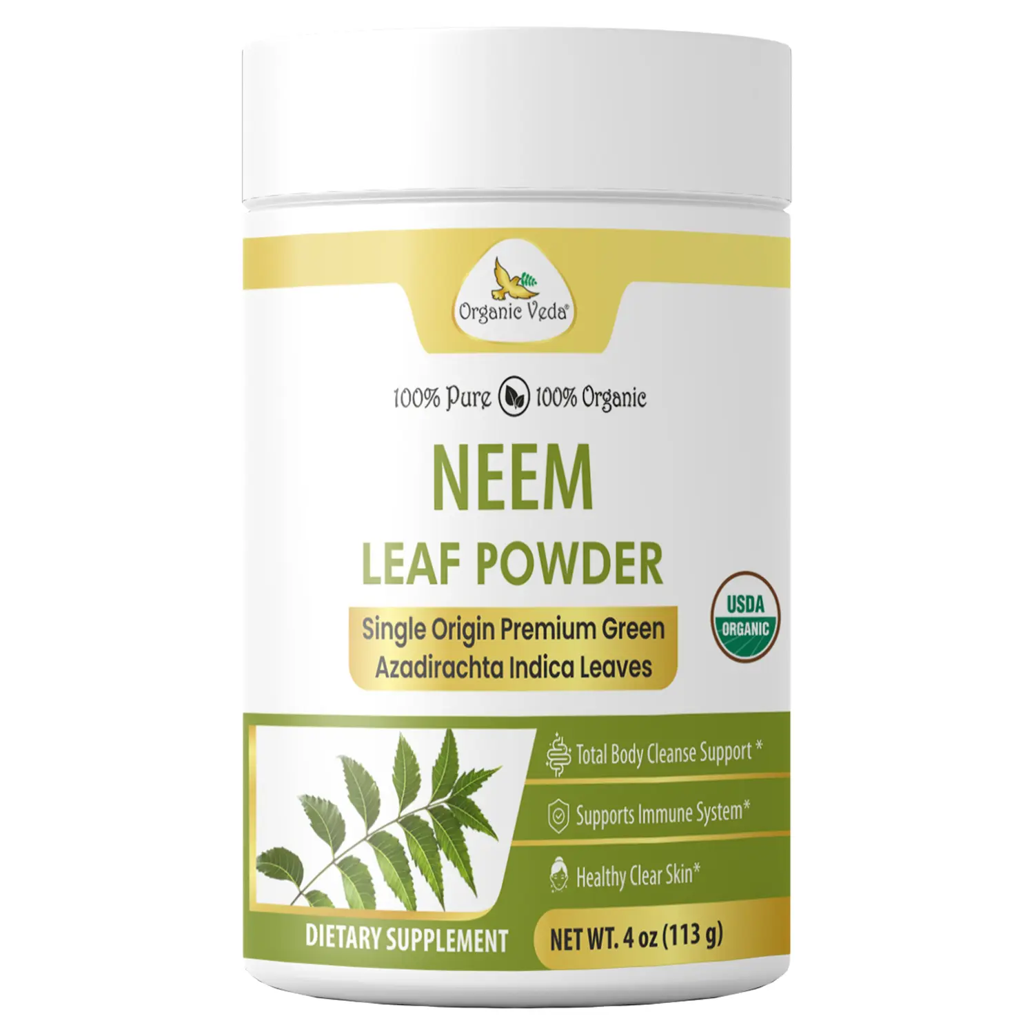 Organic Veda Edible Natural Neem Leaf Powder - Gentle Dried Organic Healthcare Dietary Herbal Supplement for Skin, Gut Cleanse - Non-GMO, Gluten-Free, Vegan - 4 oz