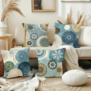 Set of 4 Pillowcases Featuring a Bohemian Floral And Geometric Design, Available in Sizes 16, 18, And 20 Inches with a Zipper Closure - Perfect for Modern Farmhouse Decor, Ideal for Living Rooms And Bedrooms, Filling Not Included