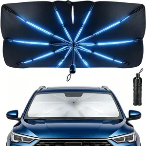Upgraded Reflective Car Windshield Sun Shade Umbrella, Large Foldable Pop Up Auto Front Window Heat Insulation Cover, 99% UVA UVB Blocker Cooling Anti-Aging Shield for Sedan SUV Pickup Truck MPV Van, Portable Summer Automotive Interior Accessories