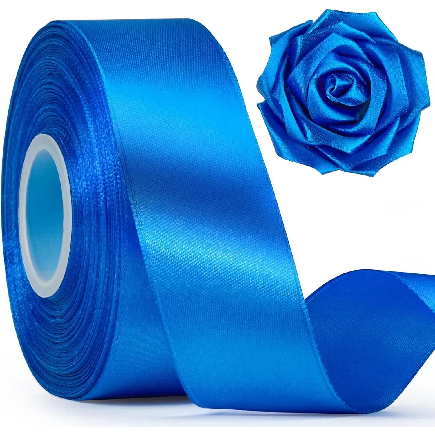 1-1/2 Inch Wide Royal Blue Satin Ribbon, 50 Yards Solid Polyester Fabric Ribbon for Roses Making,  Wrapping, Wedding Decorations, Crafts, Bows