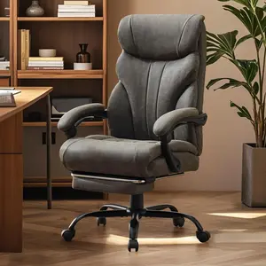 Large and tall high-back executive office chair, swivel desk chair with 350 lb capacity, padded armrests, retractable footrest, wide seat for home office, black