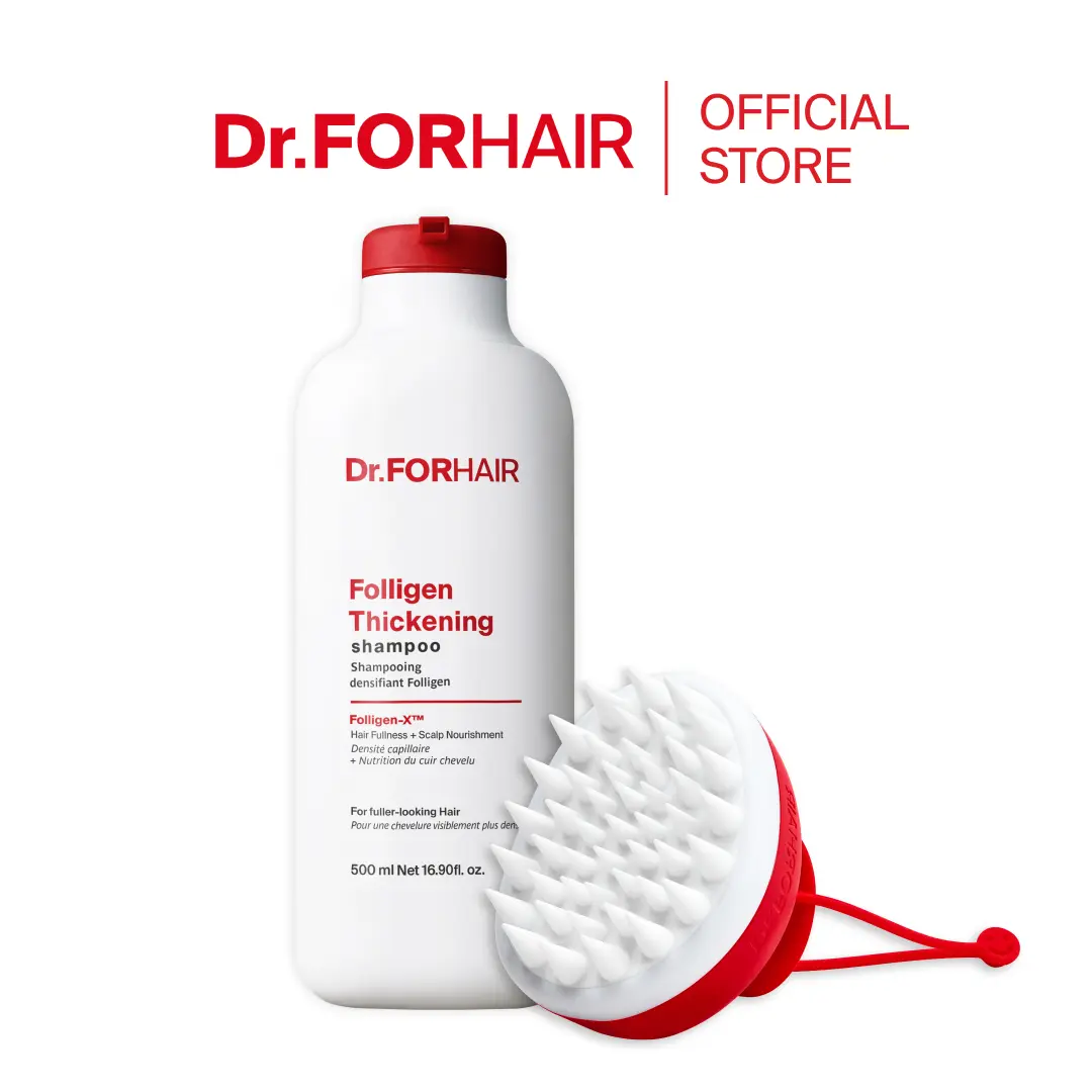 [Dr.FORHAIR] Folligen Thickening Deep Clean Set | Shampoo 16.9 oz+Shampoo Brush | Deep Scalp Cleansing | Clarifying Shampoo | Build-Up Removal | Scalp Care