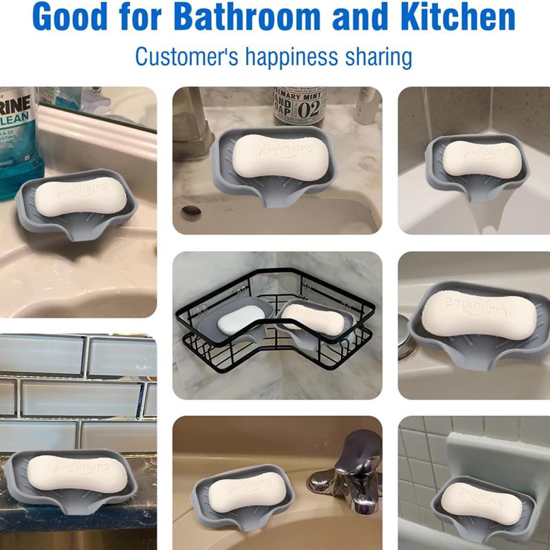 Silicone Soap Dish with Drain, Self-Draining Soap Holder for Shower, Bathroom, Kitchen Sink, Non-Slip Bar Soap Tray, Keep Soap Dry, 2 Sizes Available