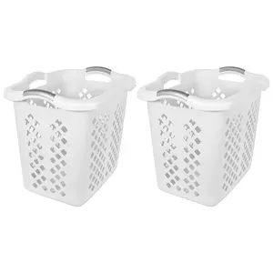 2 Bushel Lamper Plastic Laundry Basket with Silver Handles, White, 2 Pack