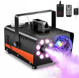 Portable Fog Smoke Machine with Built-in Disco Ball & Multi Color LED Lights, Wired & Wireless Dual Remote Control Fog Generator for Halloween Wedding Birthday Party DJ Disco Photography Indoor Outdoor Events