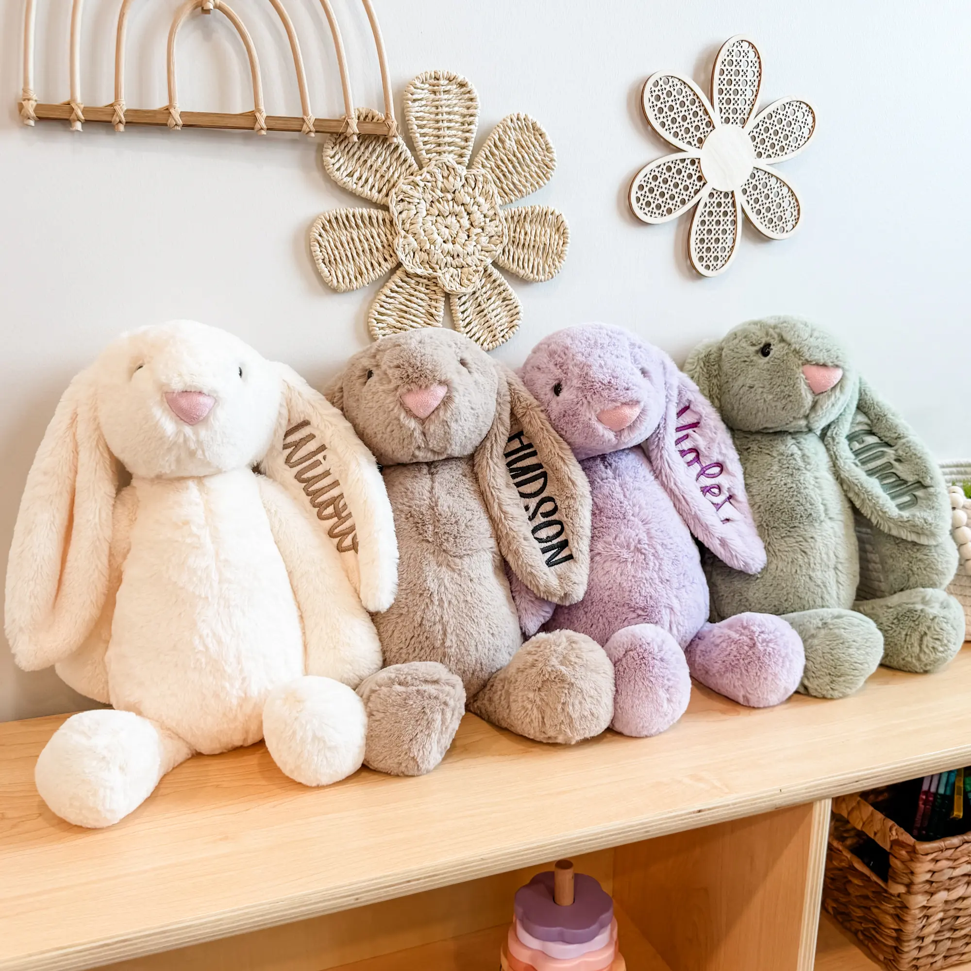Swaddle and Nest Personalized Plush Bunny with Embroidered Name — 16" Custom Baby Keepsake Stuffed Animal, Newborn & Baby Shower Gift