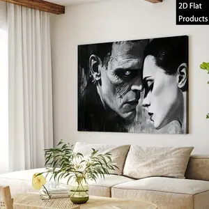 2D Flat, The Bride of Frankenstein Gothic Black Framed Canvas Wall Art - Victorian Romance Poster, Wooden Frame 2D Flat Hanging Decor for Home Office, Horror Aesthetic for & for, 2D Flat