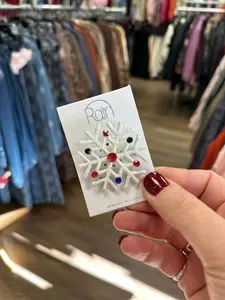 White Snowflake Holiday Christmas Brooch Pin