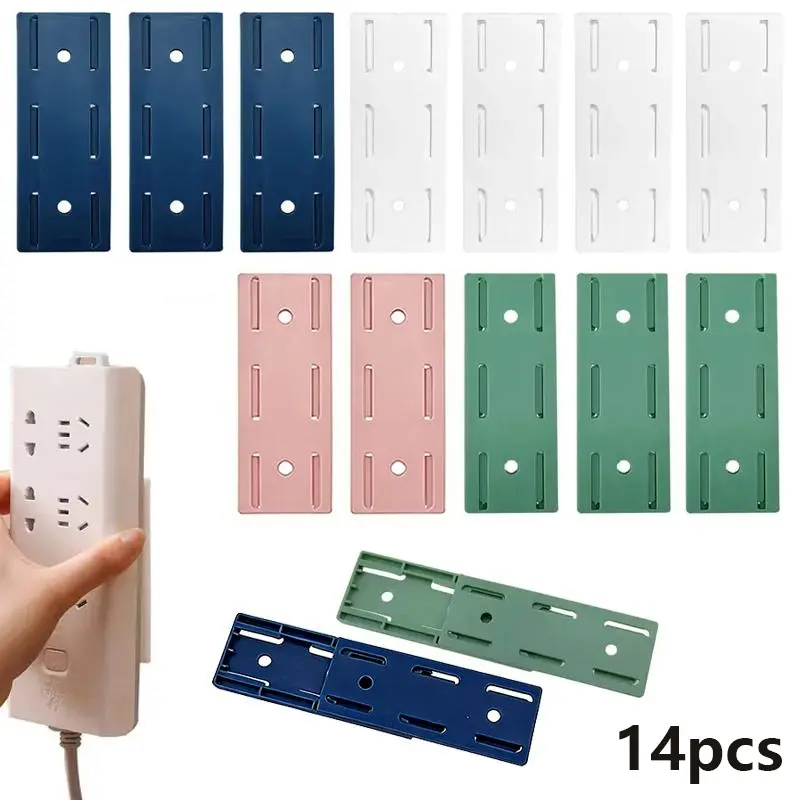 [summervibes]Self-Adhesive Desktop Socket Fixer, Adhesive Punch Free Socket Holder Cable Management Punch Free Surge Protector, Desktop Mountable Plug-in Socket Fixer Bracket Stand (14pcs) kitchen tool super brand day