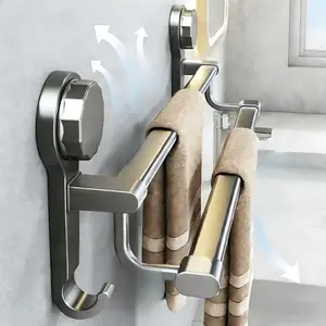 Double Pole Towel Rack, No Drilling Required, CarbonSteel, Modern Style, Space Saving Bathroom AccessoryOrganizer