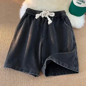 Plus size hip hop summer casual shorts men's gothic washed men's solid color shorts y2k ins knee-length shorts