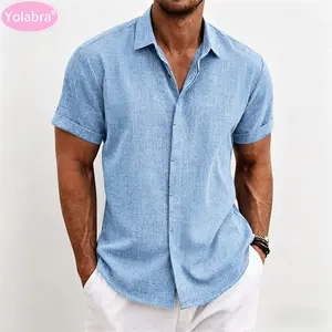 Men Cotton Linen Short Sleeve T Shirt Loose Fit Solid Color Lightweight Breathable Soft Fabric Comfortable Casual Style Beach Wear Vacation Outfit Plus Size Simple Classic Daily Matching Summer Top High Quality Durable Stitching Fashion Male Clothing