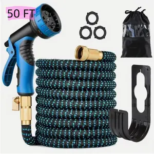 50FT Flexible Expandable Water Hose, Kink-Free Garden Pipe with 10 Function Spray Nozzle, Durable Car Wash Kit