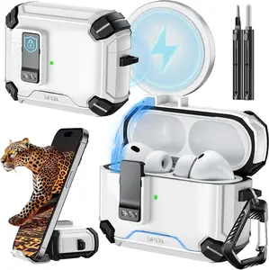 Inesore for AirPods Pro 3 Case (2025) with Phone Stand & Cleaning Kit,Compatible with Magsafe,Magnetic Automatic Lock Cover for AirPods Pro 3rd Generation,（White）