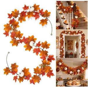 175cm/100cm Artificial Maple Leaf Wreath, Halloween Pumpkin Vine, Christmas Garland, Thanksgiving Party Decorations