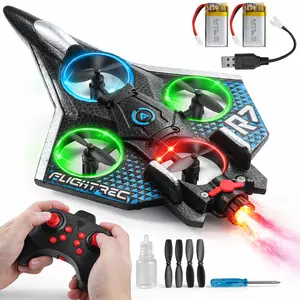 RC Flying Wing Drone for Kids, Remote Control Plane Toy with LED Lights, Rechargeable Quadcopter Glider for Beginners