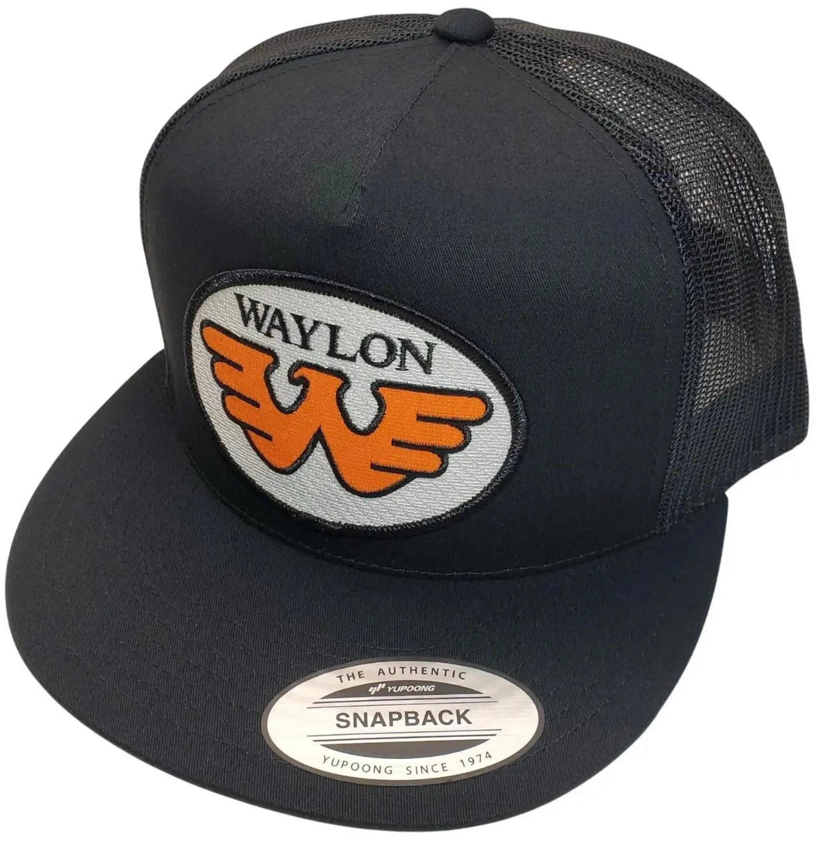 Waylon Jennings Patch Trucker Hat, Yupoong Black Mesh Snapback Cap, Vintage Country Music Embroidered Baseball Hat, Adjustable Retro Western Hat, Perfect Gift for Him