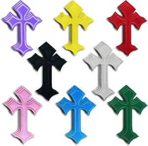 Cross Patches Iron On Cross Embroidery Applique Patch, DIY Decor Patches for Clothing Jeans Jackets Backpacks Hats Shirts (24 Pieces 8 Color2)