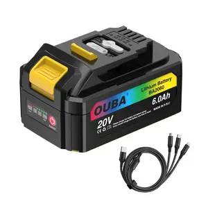 FathersDayGift OUBA 20V 6.0Ah 6000mAh Lithium lon BatteryReplacement for Dewalt DCB200/DCB205/DCB204/DCB206, DCD/DCF/DCG Series Cordless Tools -HighCapacity, Fast Charging, BMS Protection with DC PowerAdapter